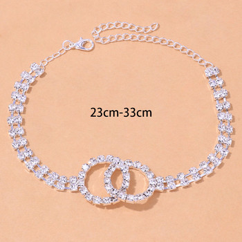 Stonefans Bohemian Round Double Circle Anklet Rhinestone for Women Beach Crystal Tennis Chain Foot Bracelet Anklet Leg Jewelry