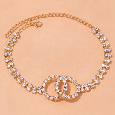 Stonefans Boemia rotundă dublu cerc gleznă stras pentru femei plajă cristal tenis lant bratara picior glezna picior bijuterii