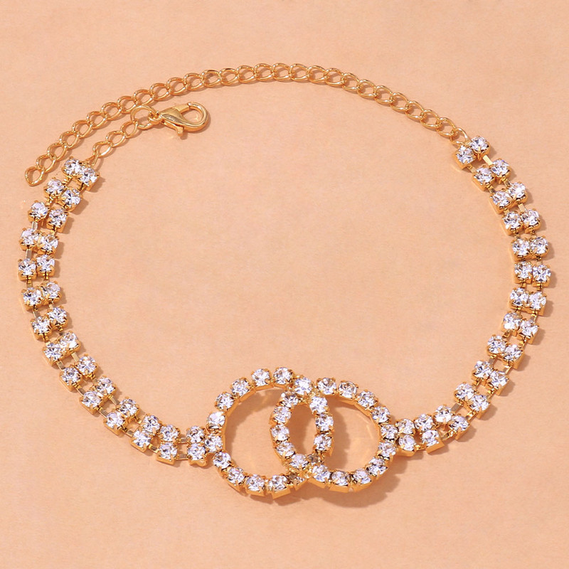 Stonefans Boemia rotundă dublu cerc gleznă stras pentru femei plajă cristal tenis lant bratara picior glezna picior bijuterii