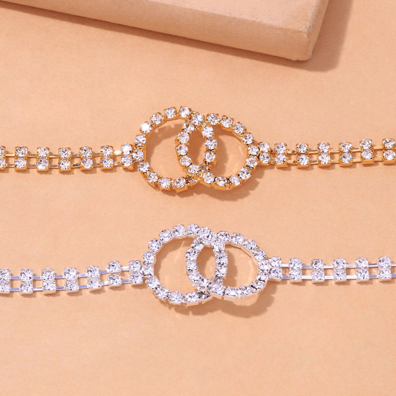 Stonefans Boemia rotundă dublu cerc gleznă stras pentru femei plajă cristal tenis lant bratara picior glezna picior bijuterii