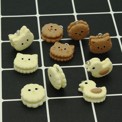 10 buc/lot biscuiți drăguți din rășină pentru animale, farmece de rață cu fața zâmbitoare, cercei de pisică, breloc, accesoriu pandantiv, farmec pentru bijuterii.