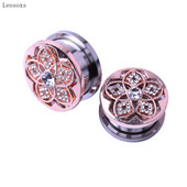 Leosoxs 2 ks horúci výpredaj nehrdzavejúcej ocele kladka ušnica špirála 5-lupeňový kvet rozširovač ucha ružovo pozlátené duté náušnice