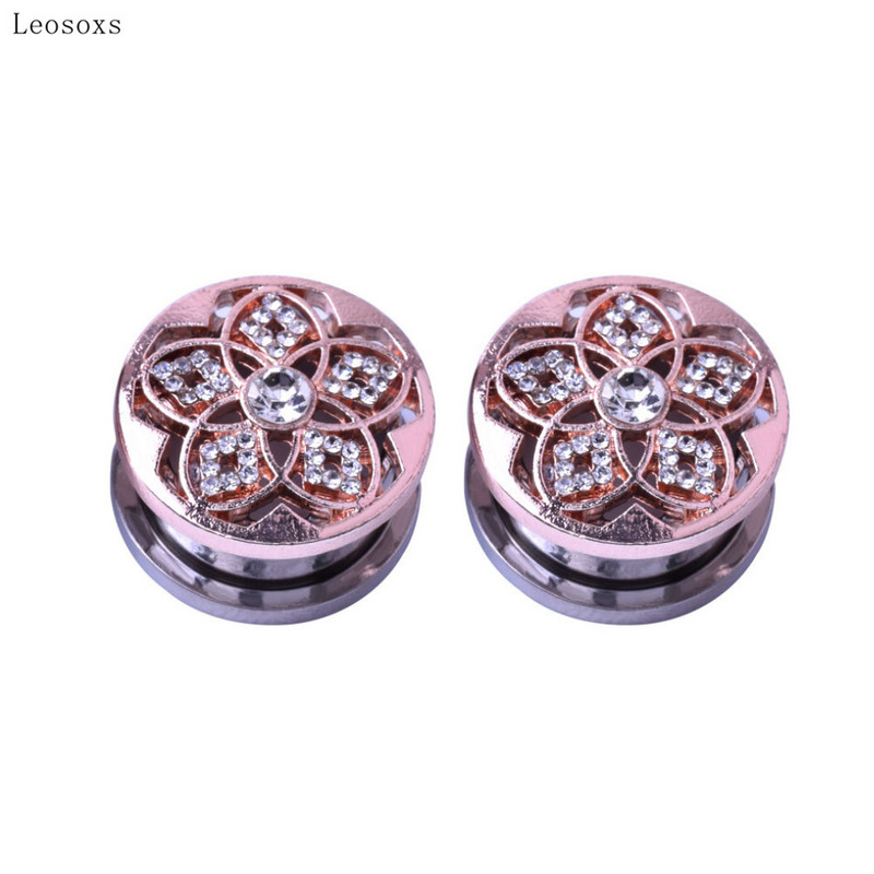 Leosoxs 2 ks horúci výpredaj nehrdzavejúcej ocele kladka ušnica špirála 5-lupeňový kvet rozširovač ucha ružovo pozlátené duté náušnice