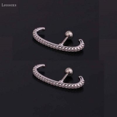Leosoxs 2 ks módnych a jednoduchých diamantmi posiatych dlhých závitových klincov do uší v tvare C