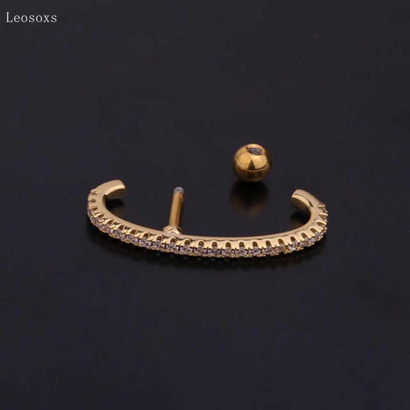 Leosoxs 2 ks módnych a jednoduchých diamantmi posiatych dlhých závitových klincov do uší v tvare C