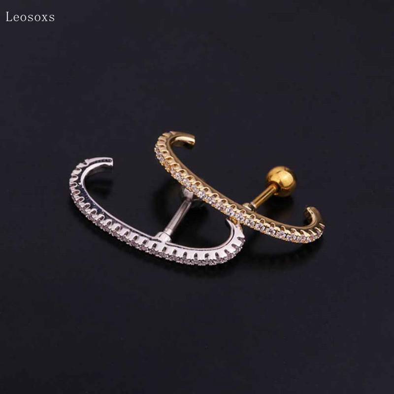 Leosoxs 2 ks módnych a jednoduchých diamantmi posiatych dlhých závitových klincov do uší v tvare C