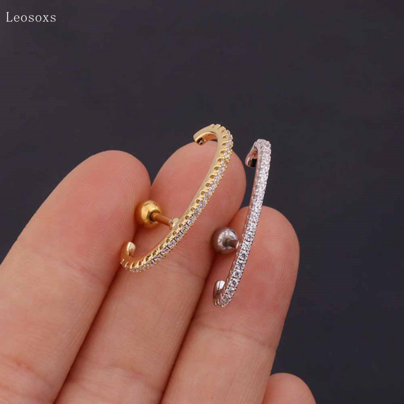 Leosoxs 2 ks módnych a jednoduchých diamantmi posiatych dlhých závitových klincov do uší v tvare C