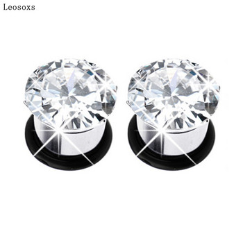 Leosoxs 2 бр. Класически разширител за уши от неръждаема стомана Zircon Single La Eight Ear Expander Hollow Type with Ear Expander