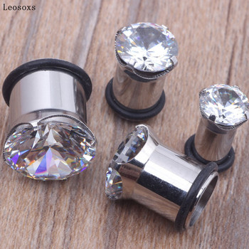 Leosoxs 2 бр. Класически разширител за уши от неръждаема стомана Zircon Single La Eight Ear Expander Hollow Type with Ear Expander