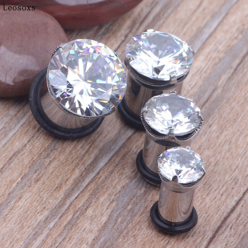 Leosoxs 2 buc Clasic din oțel inoxidabil Zircon Single La Eight Expander Tip gol cu urechi Expander