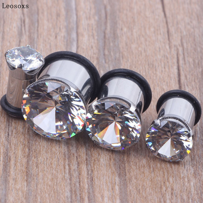 Leosoxs 2 buc Clasic din oțel inoxidabil Zircon Single La Eight Expander Tip gol cu urechi Expander