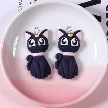 10 τμχ/συσκευασία Anime Moon Cat Resin Earring Charms DIY Cute Animal Flatback Beads Fit Κλιμάκι με μπρελόκ Κολιέ Μενταγιόν Κατασκευή κοσμημάτων