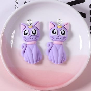 10 τμχ/συσκευασία Anime Moon Cat Resin Earring Charms DIY Cute Animal Flatback Beads Fit Κλιμάκι με μπρελόκ Κολιέ Μενταγιόν Κατασκευή κοσμημάτων