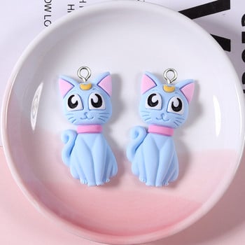 10 τμχ/συσκευασία Anime Moon Cat Resin Earring Charms DIY Cute Animal Flatback Beads Fit Κλιμάκι με μπρελόκ Κολιέ Μενταγιόν Κατασκευή κοσμημάτων