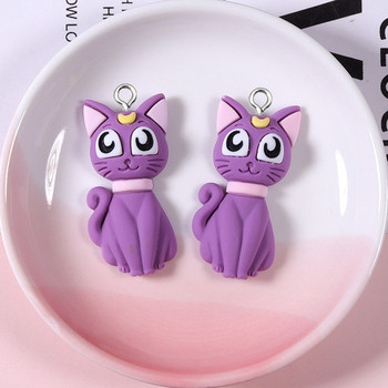 10 τμχ/συσκευασία Anime Moon Cat Resin Earring Charms DIY Cute Animal Flatback Beads Fit Κλιμάκι με μπρελόκ Κολιέ Μενταγιόν Κατασκευή κοσμημάτων