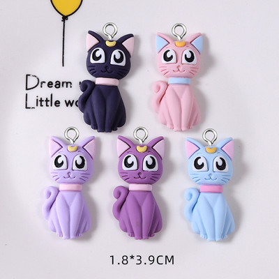 10 бр./опаковка Аниме Moon Cat Resin Earring Charms Направи си сам Сладко животно Flatback Beads Fit Ключодържател Колие Висулки Изработка на бижута