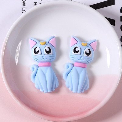 10 buc./pachet Anime Moon Cat Rașină Cercei Brelocuri DIY Animal drăguț Flatback Mărgele Se potrivesc Breloc Colier Pandantive Fabricare de bijuterii
