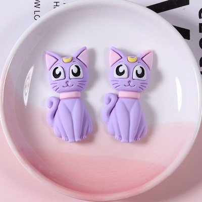 10 buc./pachet Anime Moon Cat Rașină Cercei Brelocuri DIY Animal drăguț Flatback Mărgele Se potrivesc Breloc Colier Pandantive Fabricare de bijuterii