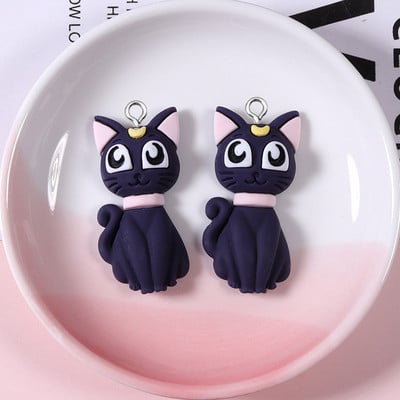 10 buc./pachet Anime Moon Cat Rașină Cercei Brelocuri DIY Animal drăguț Flatback Mărgele Se potrivesc Breloc Colier Pandantive Fabricare de bijuterii