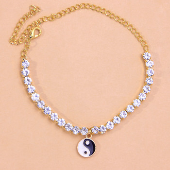 Stonefans Fashion Tennis Chain Rhinestone Yin Yang Anklet for Women Crystal Barefoot Anklet Гривна на крака Летни бижута