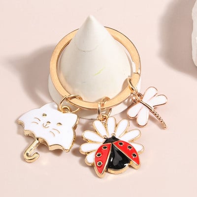 Breloc email cu desene animate Umbrelă de pisică Libelulă Floare Buburuză Breloc Animal Breloc pentru femei Fete Bijuterii lucrate manual Cadouri