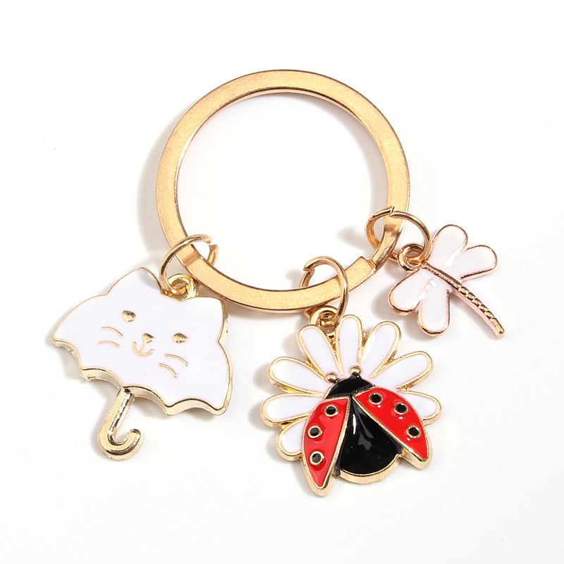Breloc email cu desene animate Umbrelă de pisică Libelulă Floare Buburuză Breloc Animal Breloc pentru femei Fete Bijuterii lucrate manual Cadouri