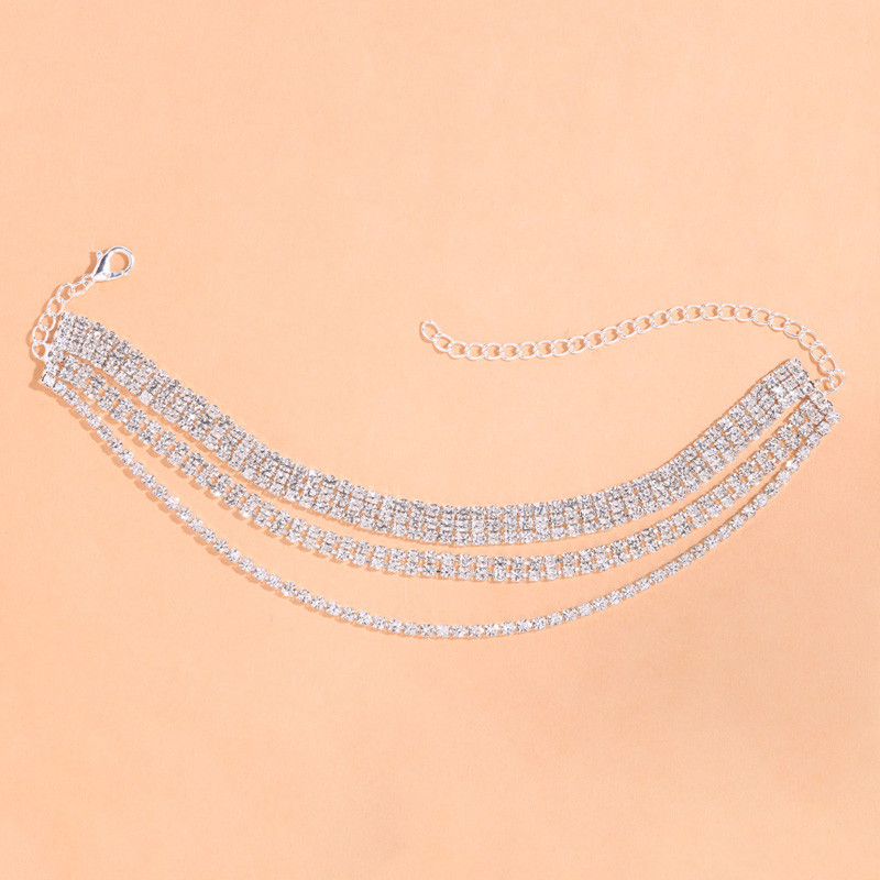 Stonefans Bohomian Multi Layered Rhinestone Chain Anklet pre ženy Móda Trojvrstvový Anklet Náramok Šperky Doplnky