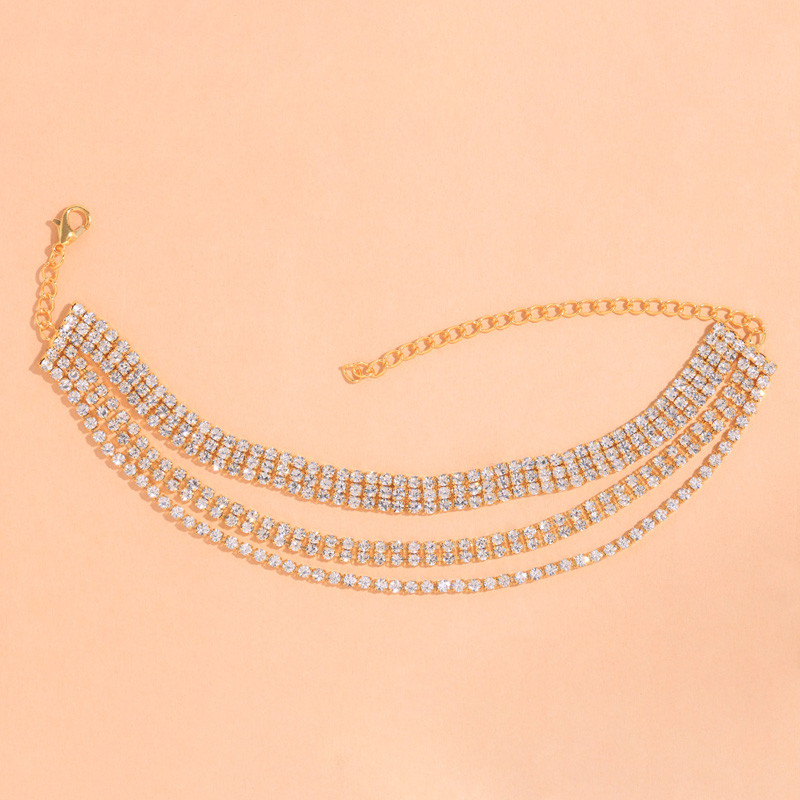 Stonefans Bohomian Multi Layered Rhinestone Chain Anklet pre ženy Móda Trojvrstvový Anklet Náramok Šperky Doplnky