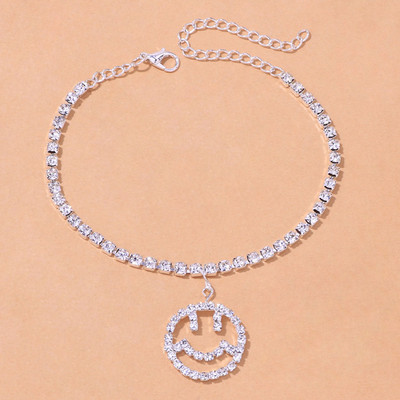 Stonefans Fashion Smiley Face medál strasszos bokalánc nőknek Egyszerű teniszlánc bokalánc karkötő lábdísz ékszer