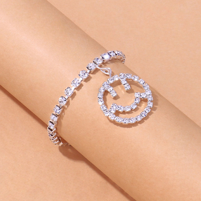 Stonefans Fashion Smiley Face medál strasszos bokalánc nőknek Egyszerű teniszlánc bokalánc karkötő lábdísz ékszer
