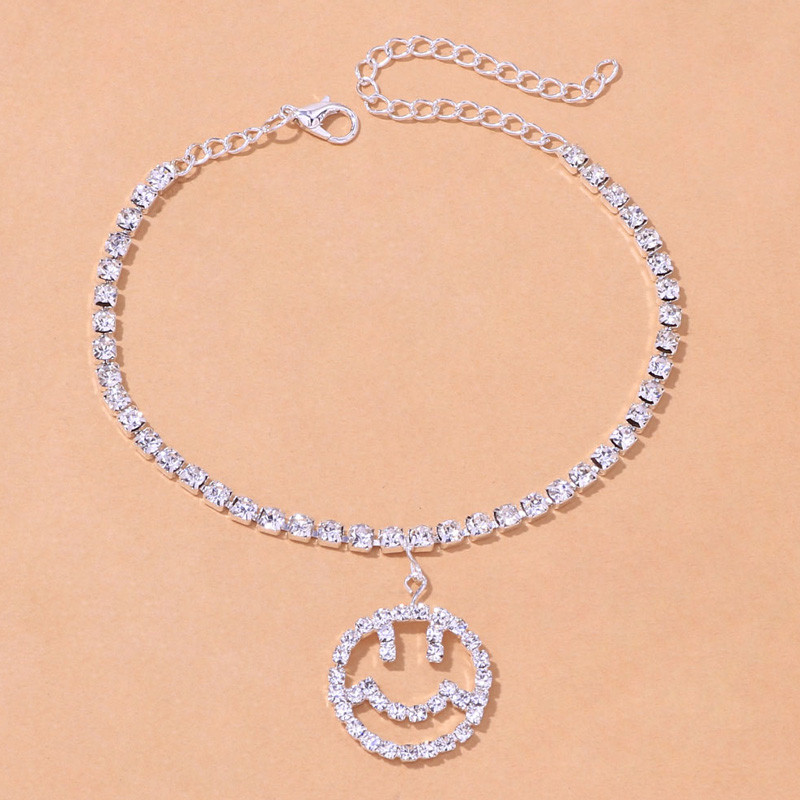 Stonefans Fashion Smiley Face medál strasszos bokalánc nőknek Egyszerű teniszlánc bokalánc karkötő lábdísz ékszer