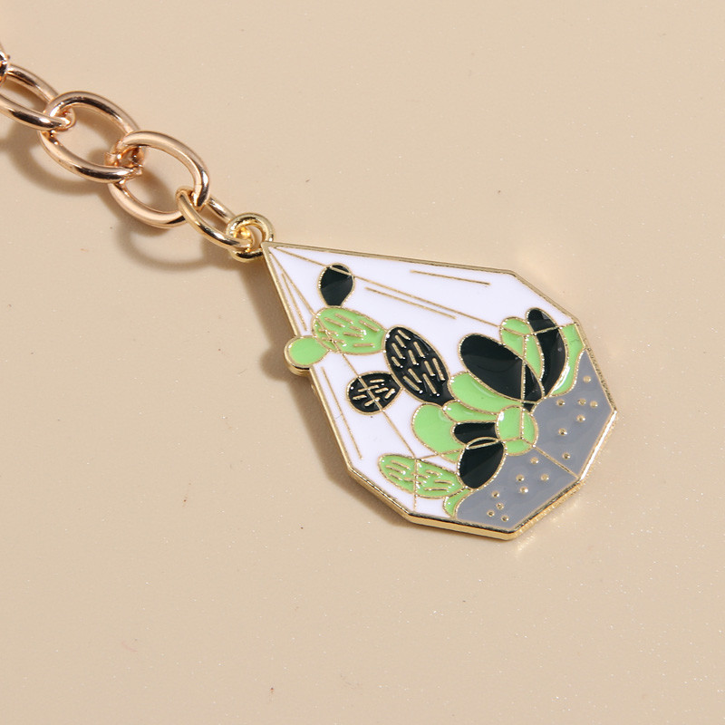 Breloc drăguț emailat cu plante verzi Breloc cu frunze de cactus Breloc Vază Cadouri pentru femei Bărbați Accesoriu geantă Chei de mașină Bijuterii