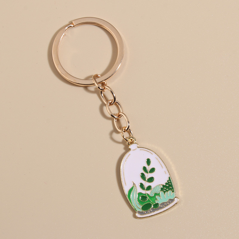Breloc drăguț emailat cu plante verzi Breloc cu frunze de cactus Breloc Vază Cadouri pentru femei Bărbați Accesoriu geantă Chei de mașină Bijuterii