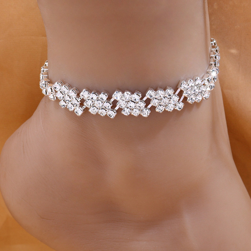 Stonefans Boho Strasuri Sandale Desculțuri gleznă Bijuterii pentru picioare Femei cu mai multe straturi Rhombus gleznă Brățară pe picior Bijuterii cu lanț