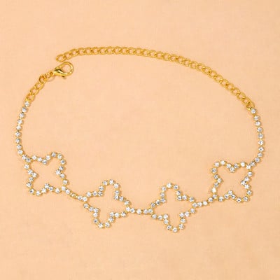 Stonefans Brățară de gleznă cu stras în formă de floare Boho scobită pentru femei, lanț pentru picioare de cristal, bijuterii, accesorii de plajă