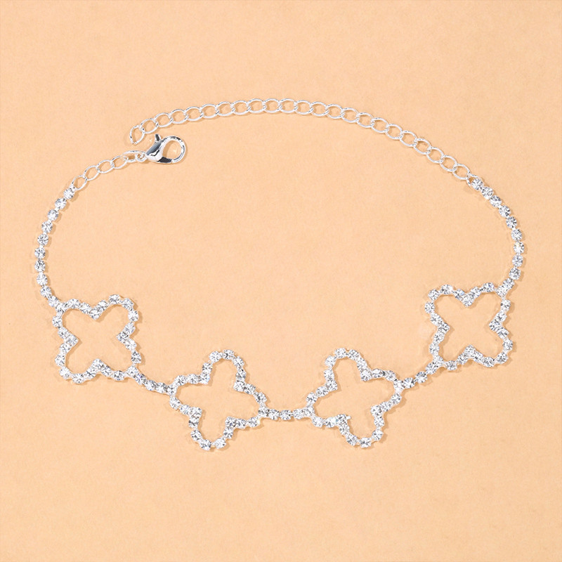 Stonefans Brățară de gleznă cu stras în formă de floare Boho scobită pentru femei, lanț pentru picioare de cristal, bijuterii, accesorii de plajă