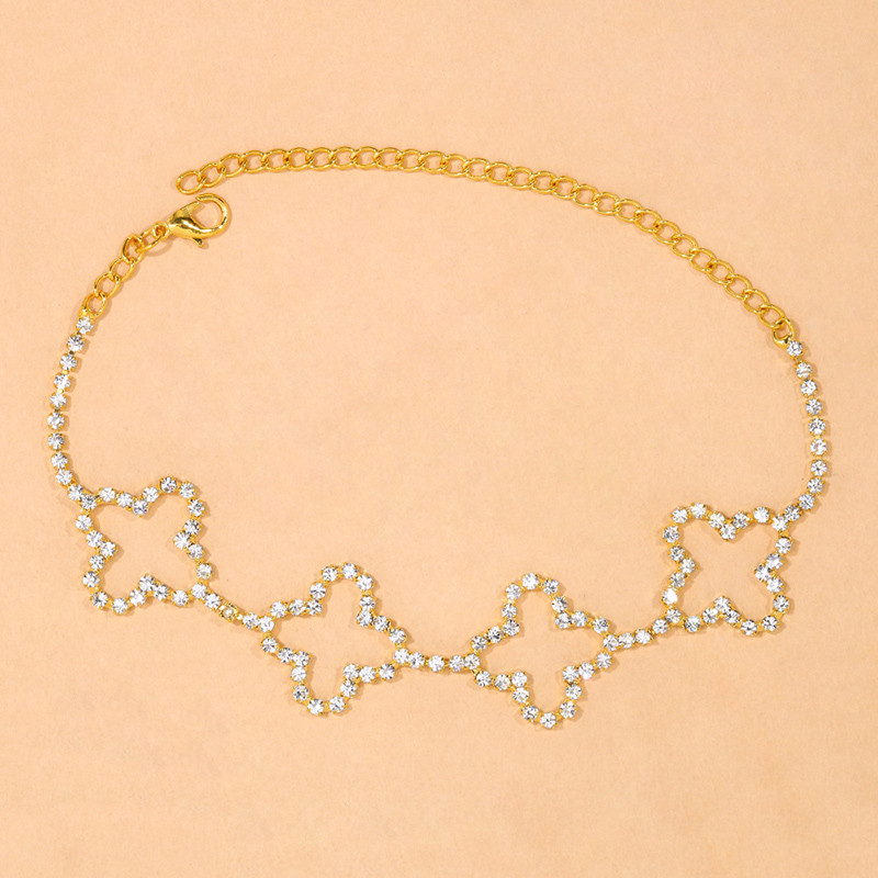 Stonefans Brățară de gleznă cu stras în formă de floare Boho scobită pentru femei, lanț pentru picioare de cristal, bijuterii, accesorii de plajă