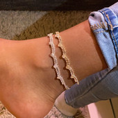 Stonefans Brățară de gleznă cu un strat dublu, bijuterii pentru femei, lucrate manual, accesorii pentru gleznă cu lanț de strasuri strălucitoare