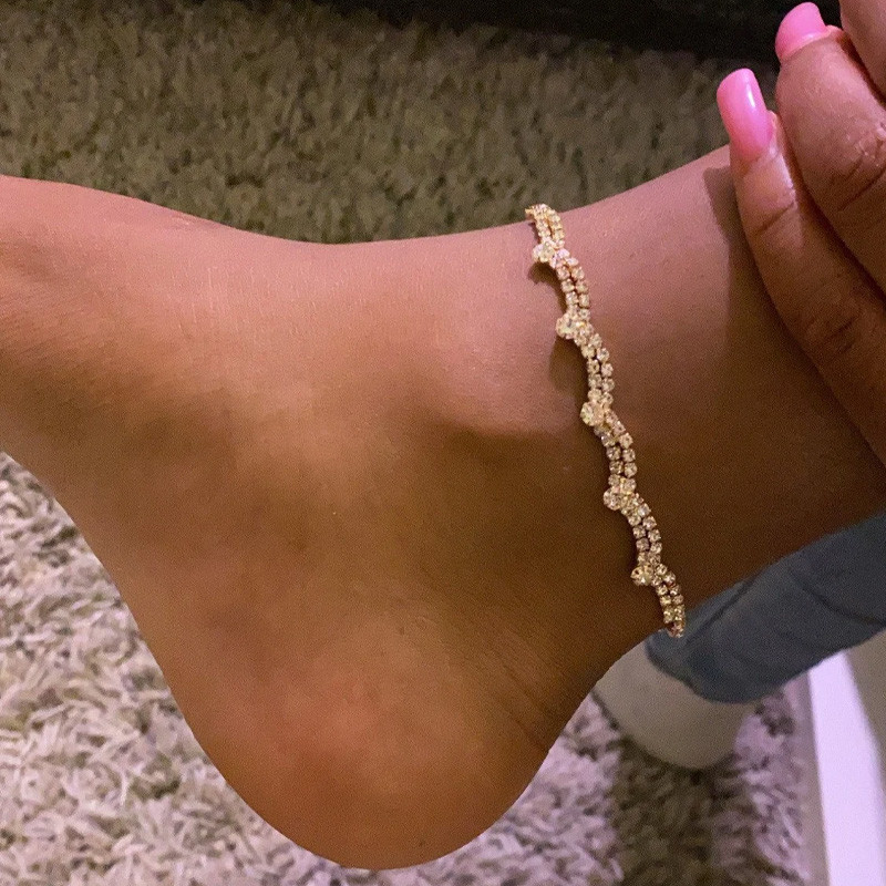 Stonefans Brățară de gleznă cu un strat dublu, bijuterii pentru femei, lucrate manual, accesorii pentru gleznă cu lanț de strasuri strălucitoare