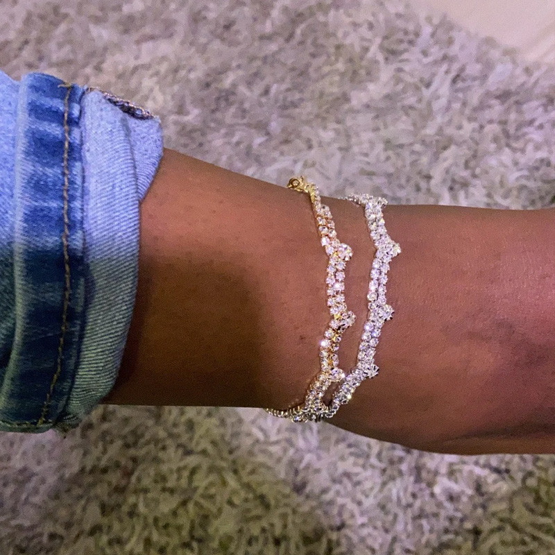 Stonefans Brățară de gleznă cu un strat dublu, bijuterii pentru femei, lucrate manual, accesorii pentru gleznă cu lanț de strasuri strălucitoare