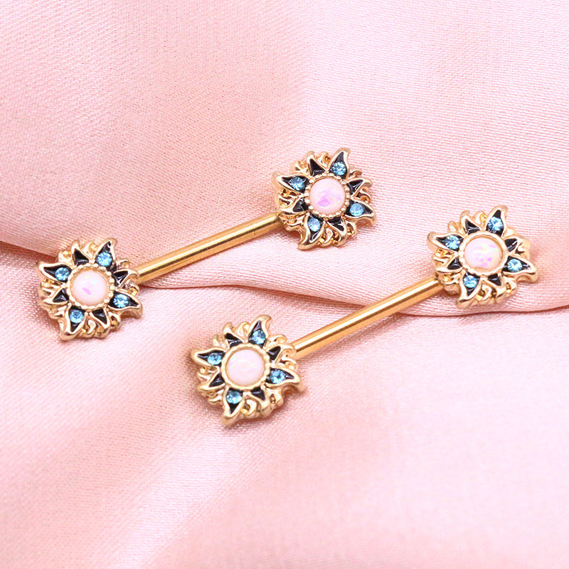 Leosoxs 1 pereche de inel pentru piept de soare european și american, bijuterii pentru piept din oțel inoxidabil, piercing pentru corp.