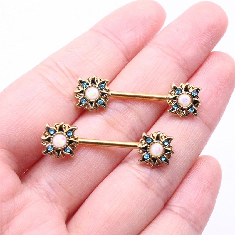 Leosoxs 1 pereche de inel pentru piept de soare european și american, bijuterii pentru piept din oțel inoxidabil, piercing pentru corp.