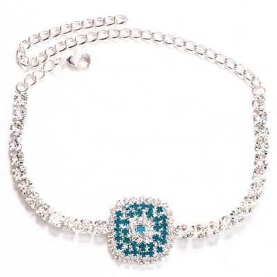 Stonefans Bohomian Rhinestone Square Shape Ankle Narukvice za žene Blue Crystal Barefoot Gležnjače Nakit Lanac za plažu