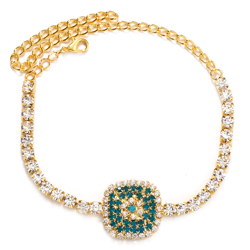 Stonefans Bohomian Rhinestone Square Shape Ankle Narukvice za žene Blue Crystal Barefoot Gležnjače Nakit Lanac za plažu