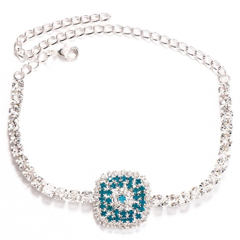 Stonefans Bohomian Rhinestone Square Shape Ankle Narukvice za žene Blue Crystal Barefoot Gležnjače Nakit Lanac za plažu