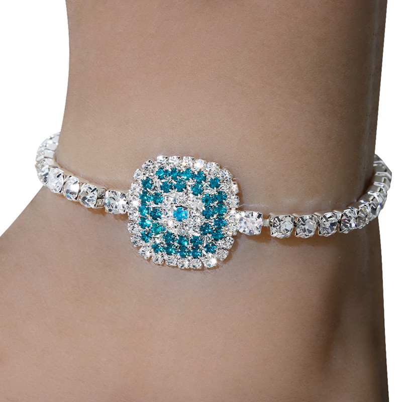 Stonefans Bohomian Rhinestone Square Shape Ankle Narukvice za žene Blue Crystal Barefoot Gležnjače Nakit Lanac za plažu