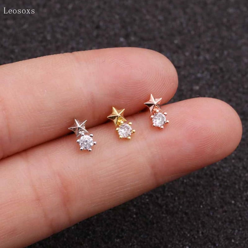 Leosoxs 2 buc. Bijuterii cu străpuns cu stea cu cinci colțuri, personalizate, cu zircon, 2 buc