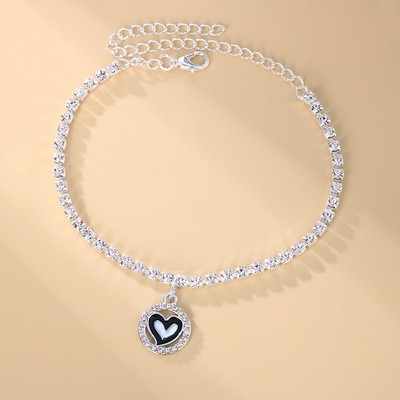 Stonefans Fashion Strass Cerc Inimă Pandantiv gleznă pentru femei Boho Vară Tenis de plajă Brățară cu lanț de gleznă Bijuterii pentru picioare