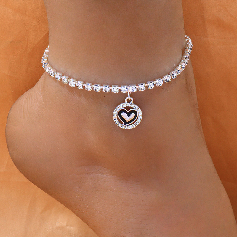 Stonefans Fashion Strass Cerc Inimă Pandantiv gleznă pentru femei Boho Vară Tenis de plajă Brățară cu lanț de gleznă Bijuterii pentru picioare