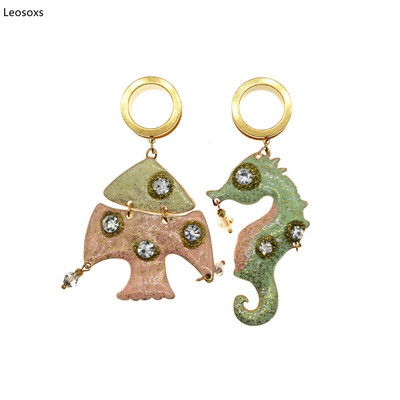 Leosoxs 2 bucăți din oțel inoxidabil pentru urechi, dopuri suspendate, creativ, pește, cercei asimetrici, piercing, bijuterii